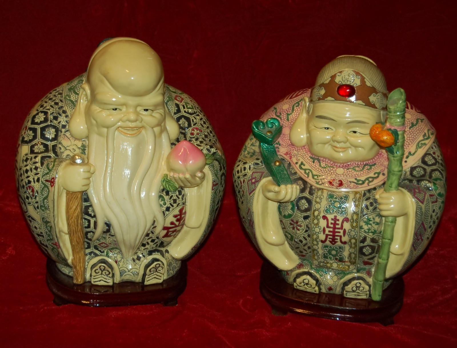 VINTAGE Longevity Shou Lao Sculptures Pair China 1980's MASSIVE MAGNIFICENT VINTAGE Longevity Shou Lao Sculptures Pair China 1980's MASSIVE MAGNIFICENT