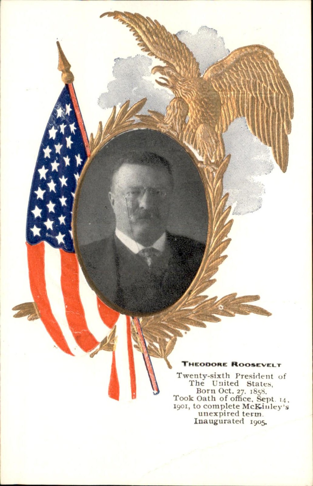 Theodore Roosevelt portrait US Presidents Gilt Embossed c1905 Vintage Postcard