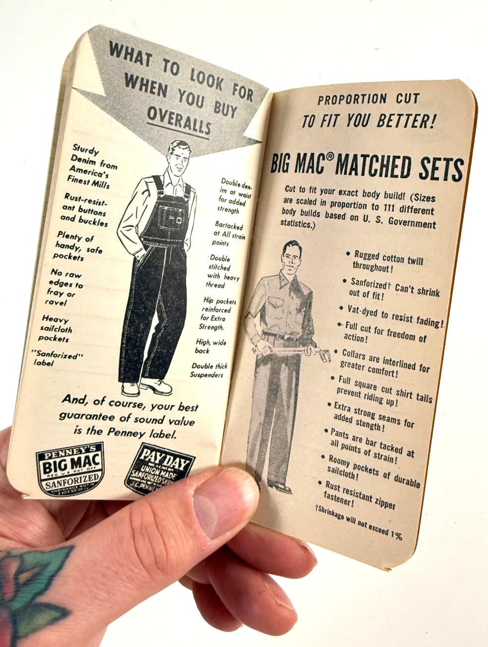 vtg 1951 Penney\'s Denim Workwear Advertising work clothes calendar Big Mac