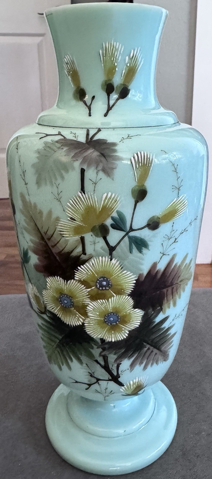  Victorian Art Glass “ Bristol” Style Opaline Glass Vase, Circa 1880-1910s, 11”