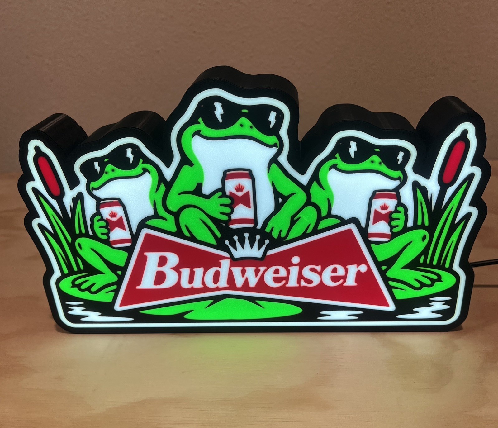Budweiser Frogs Retro LED LightBox Display 90s Beer Commercial Sign 3D Print 9”