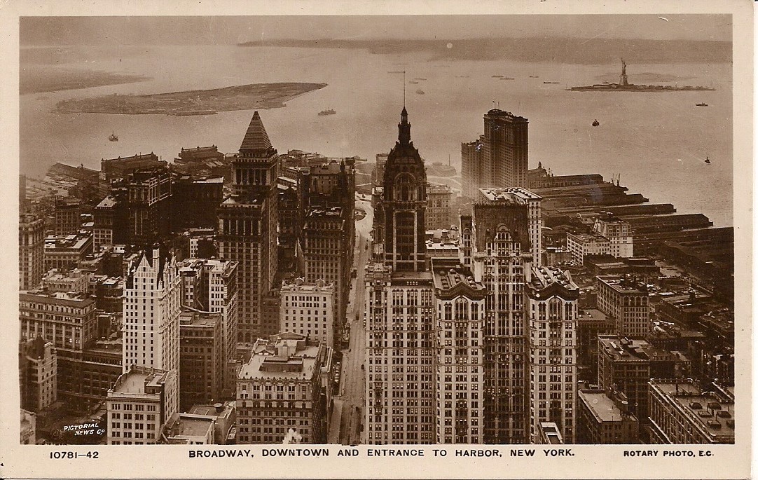RPPC New York NY Aerial View of Lower Manhattan, Harbor, Skyscraper 1920's RPPC New York NY Aerial View of Lower Manhattan, Harbor, Skyscraper 1920's