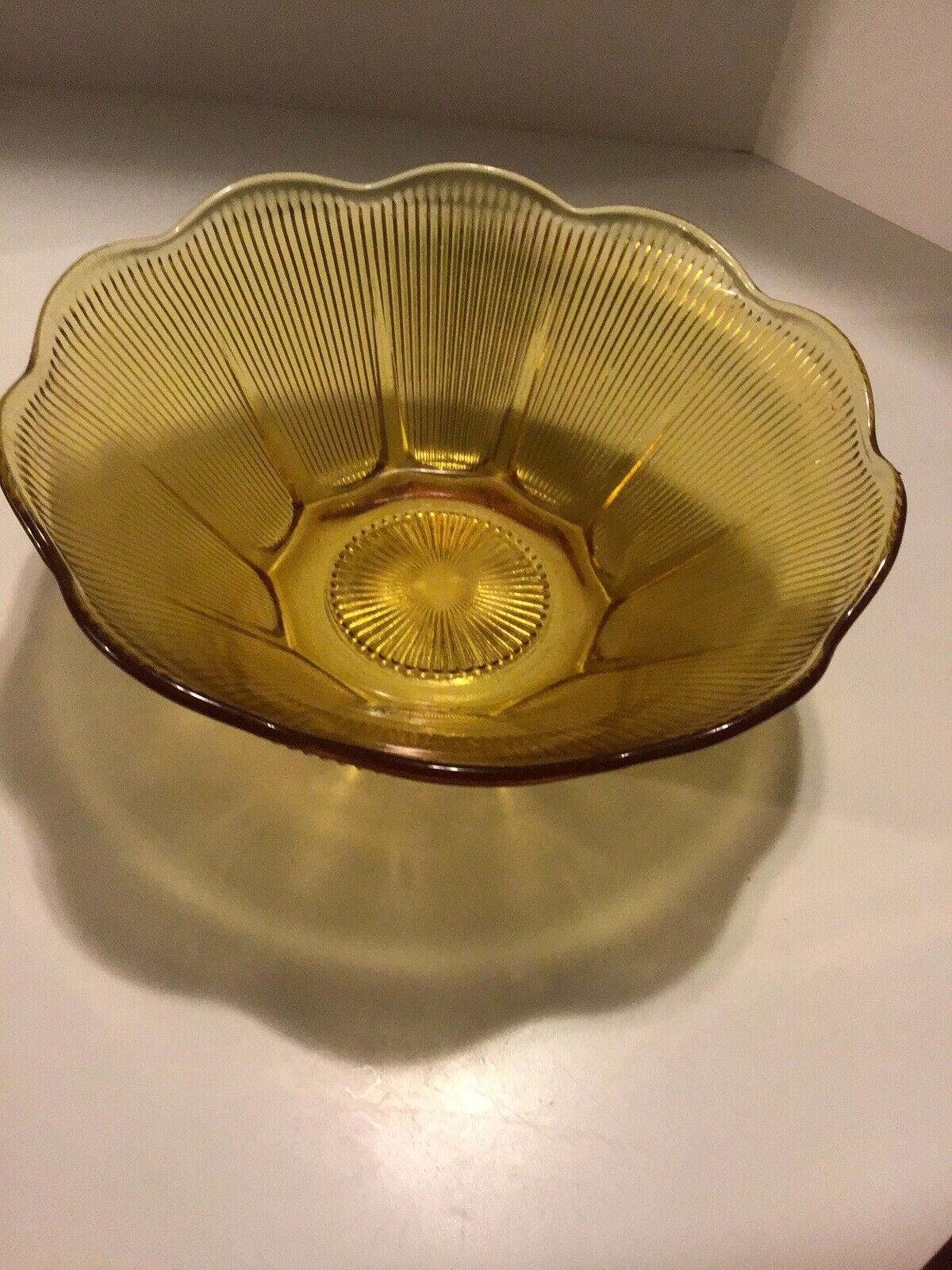 Yellow Amber Diana Depression Glass Bowl By Federal Glass Rare Scalloped Salad