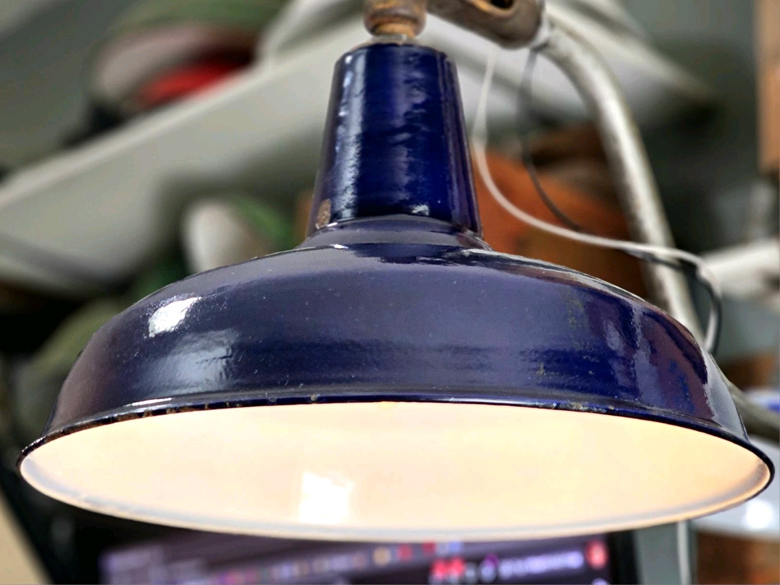 ONE Central Electric Maxolite 14 inch Cobalt Blue Porcelain Industrial Light Vtg