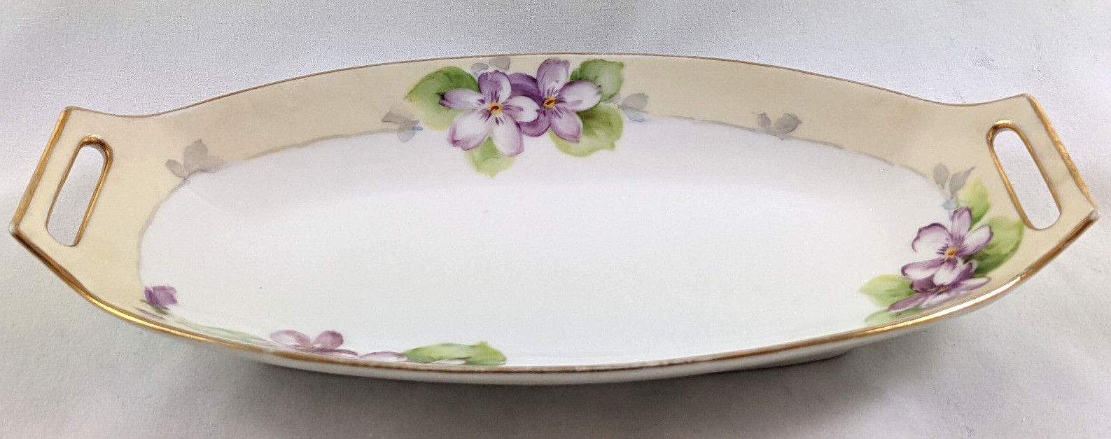 Nippon Porcelain Purple Floral Serving Bowl w/ Handles