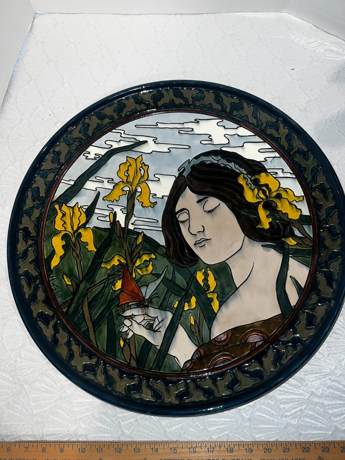 Antique Art Nouveau Charger Plate Plaque Iris Maiden H Wahliss Turn Wien Mettlac