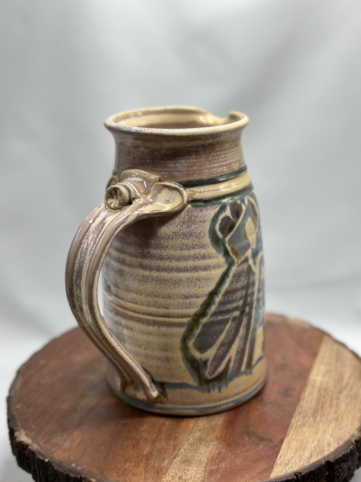 Art Pottery Pitcher Vase Handled Beautiful Glaze Pottery Signed