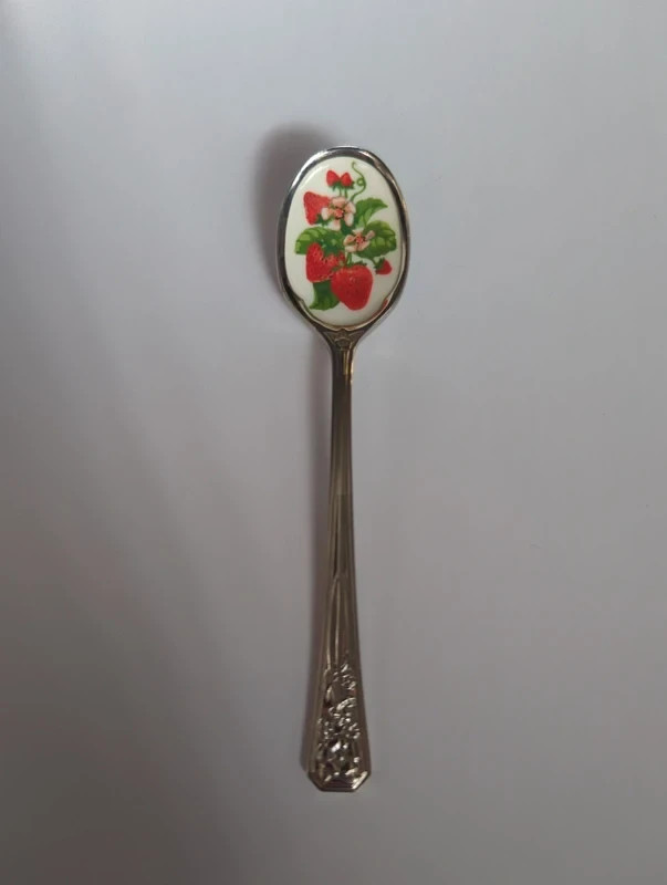 Vintage Avon Strawberry Enamel Cameo Spoon Stainless Steel Japan Collector