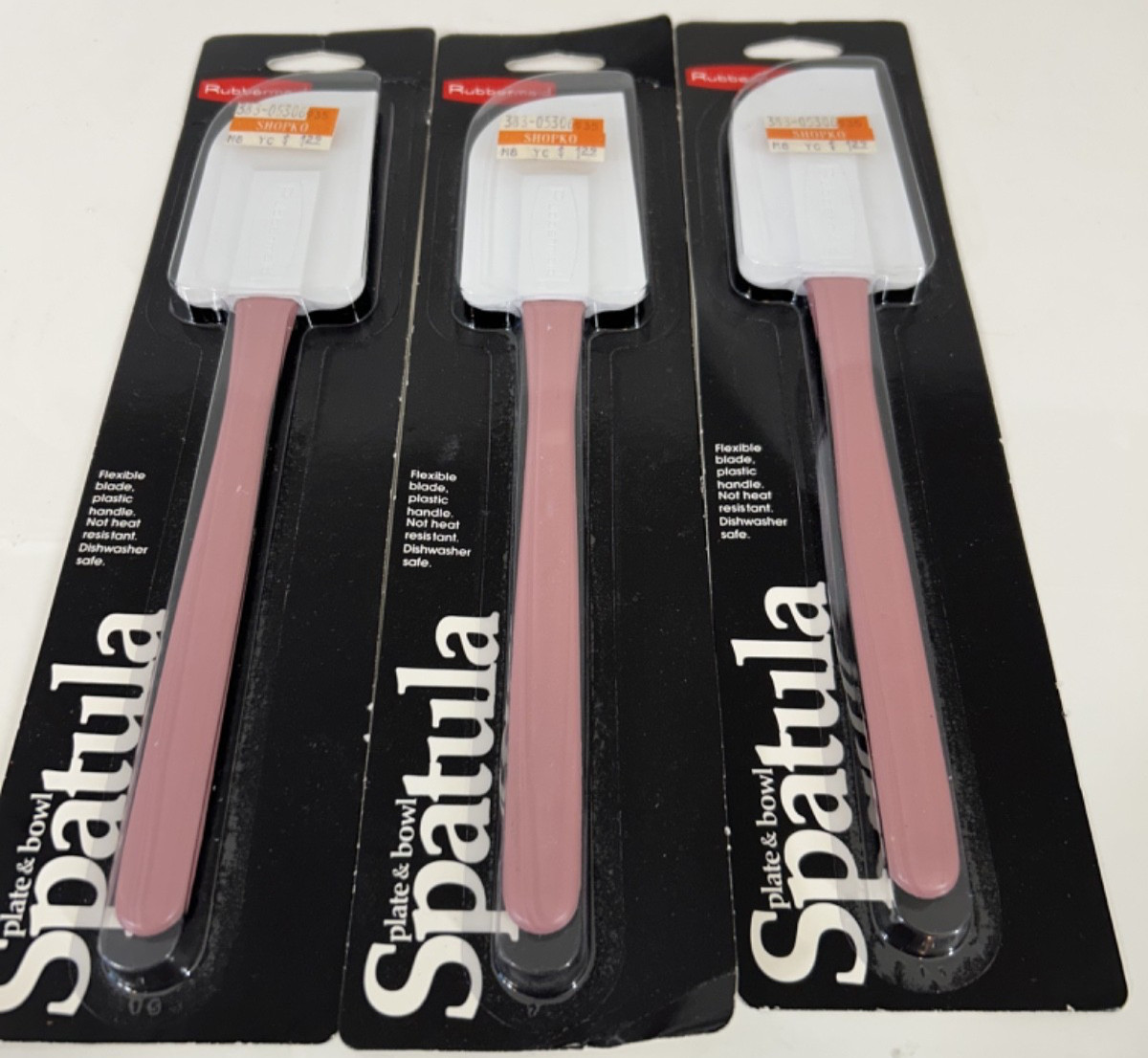NEW LOT of 3 1987 Rubbermaid Plate & Bowl Spatula Rare PINK ROSE Handle VTG  B17