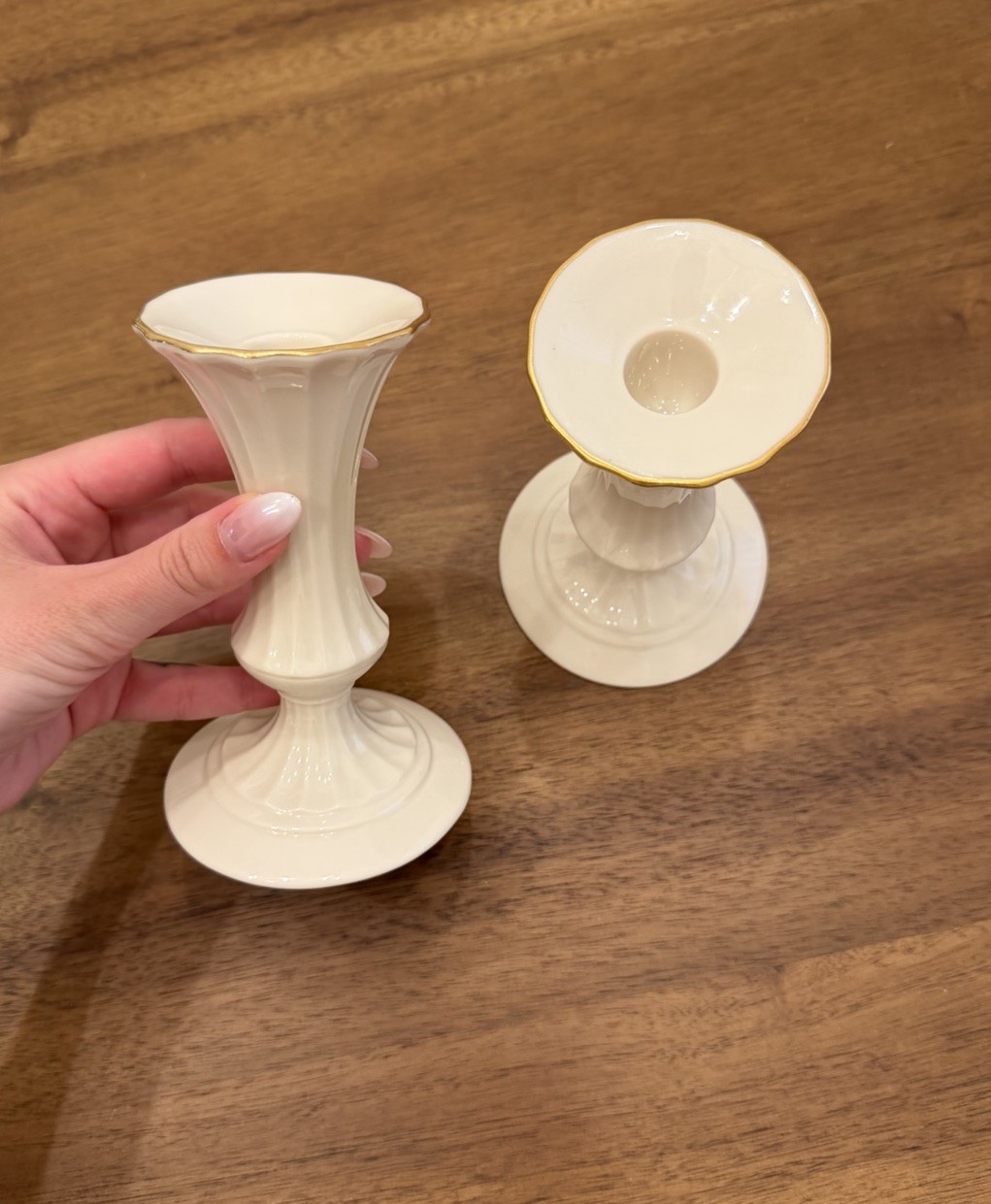 Lenox Candlestick Holder Pair Of 2 Porcelain Ivory With 24k Gold Trim