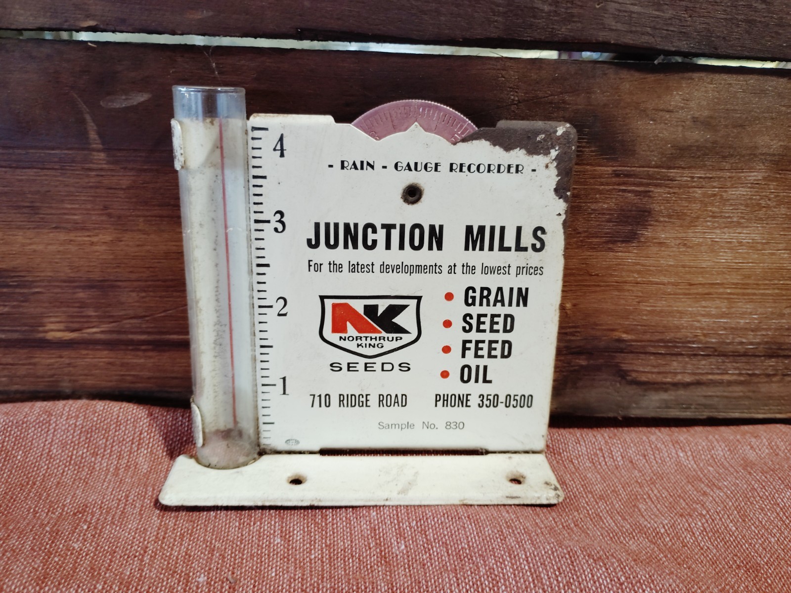 Vintage Junction Mills Northrup King Seeds Metal Rain Guage