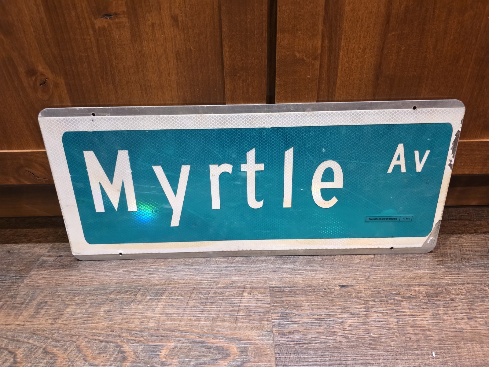 Vintage MYRTLE AV Metal Street Sign Blade Newark NJ Myrtle Beach Grand Strand