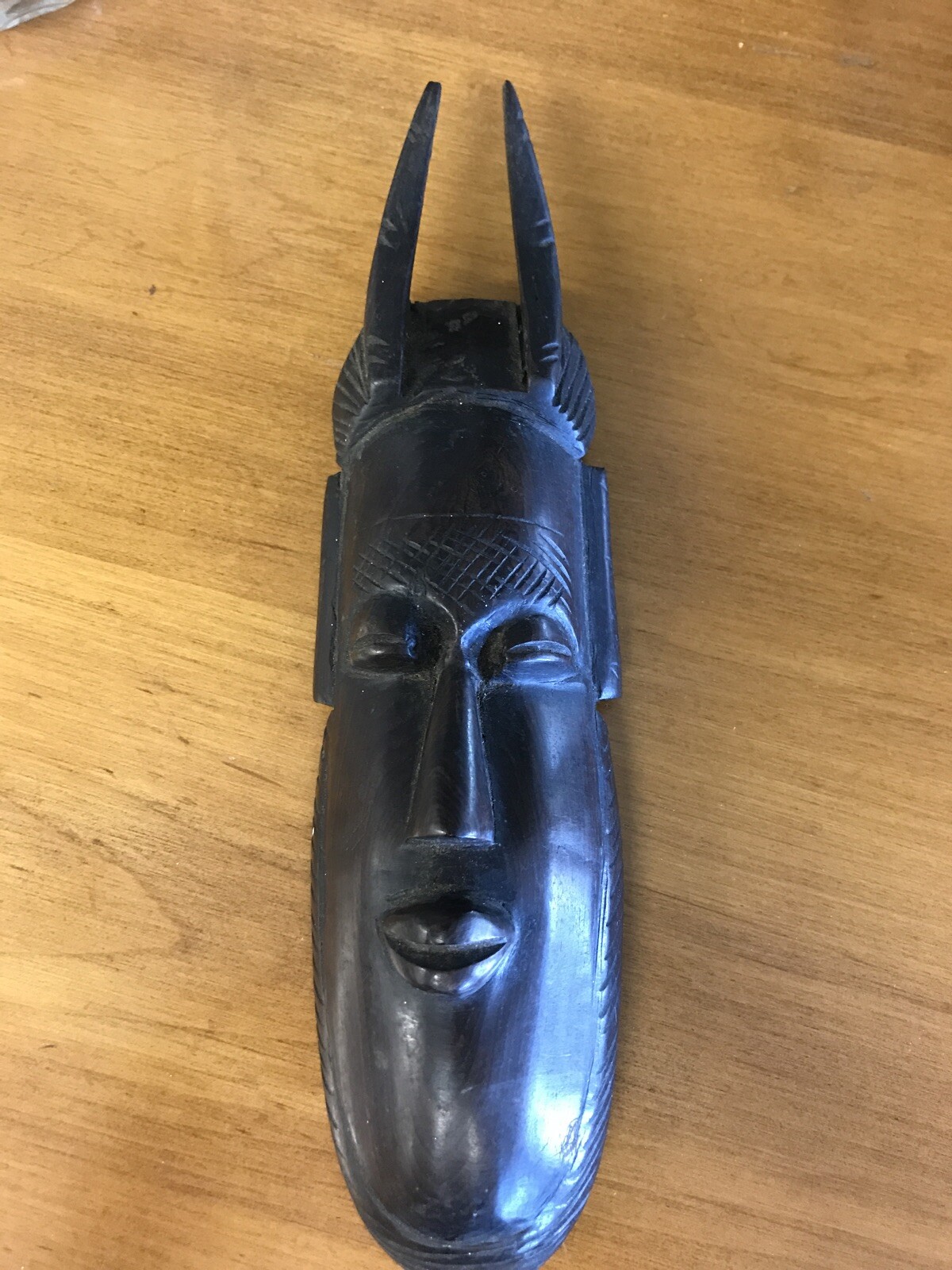 African Hand Carved Ebony Mask w/ two 