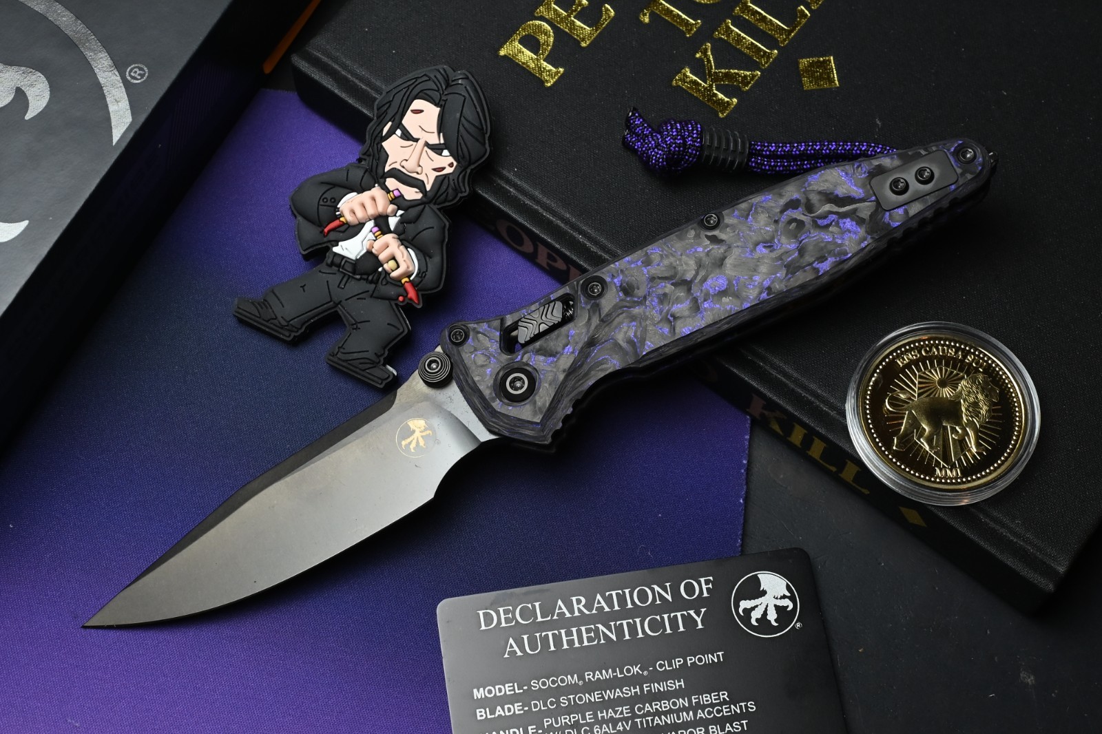 NEW Microtech x NC Blade EXC Socom - Purple Haze CF  Black DLC w/Wick Pack