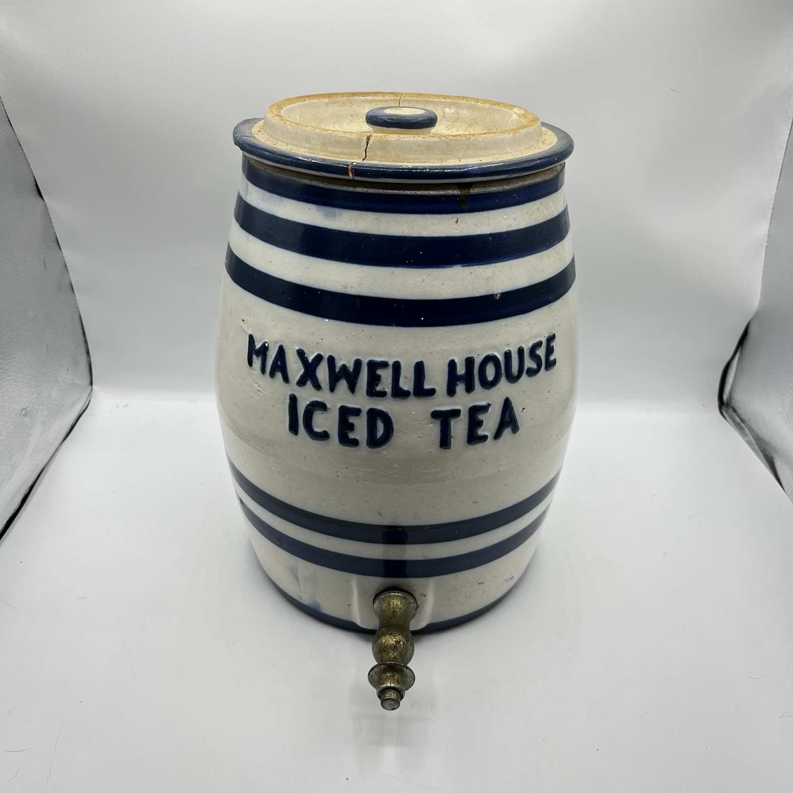 Vintage Maxwell House Iced Tea Crock Dispenser Stoneware Advertising USA - READ Vintage Maxwell House Iced Tea Crock Dispenser Stoneware Advertising USA - READ