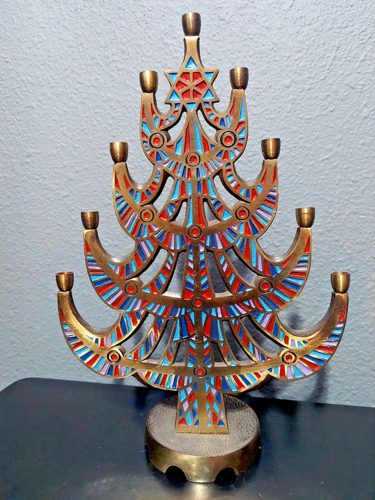1965 Vintage Terra Sancta Brass Menorah Made in Israel Judaica Mid Century 11\