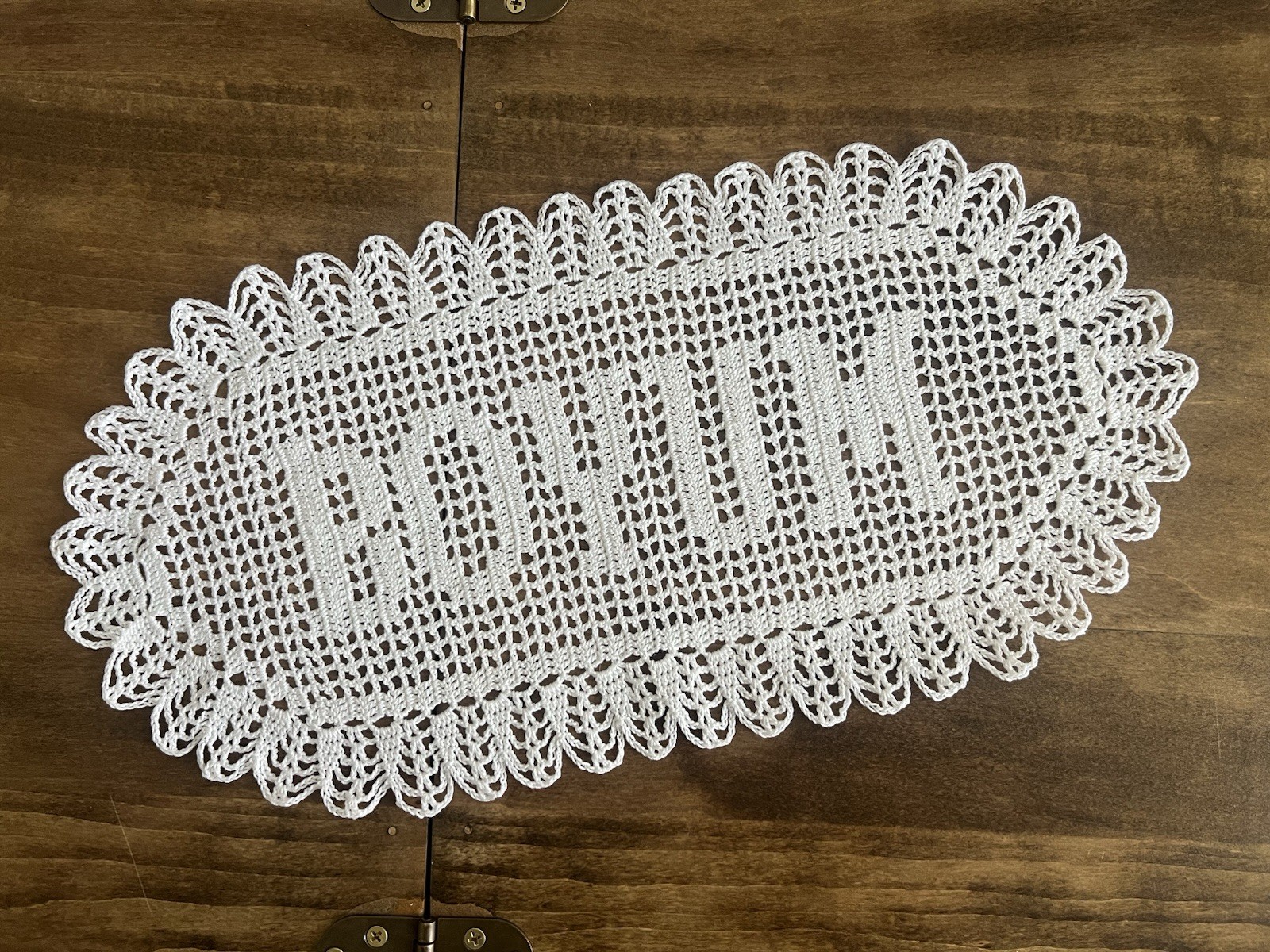 Custom Heirloom Name Doily Handmade Crochet Lace Doily - view description