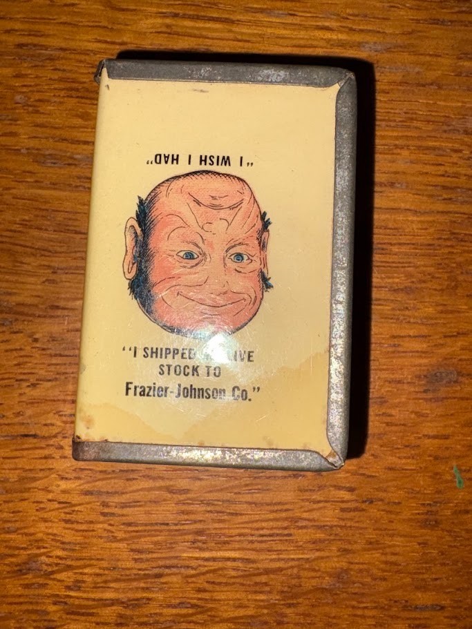 Antique Frazier-Johnson Omaha Livestock Advertising Match Safe Celluloid c1910