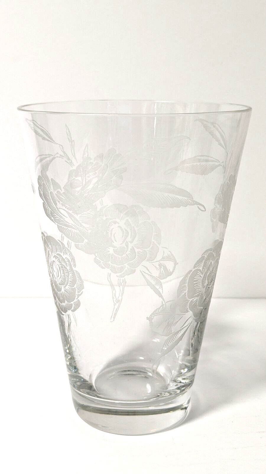 Mid-Century Fostoria Camellia Clear Pressed Glass Vase Etched 7 7/8-Inches Tall