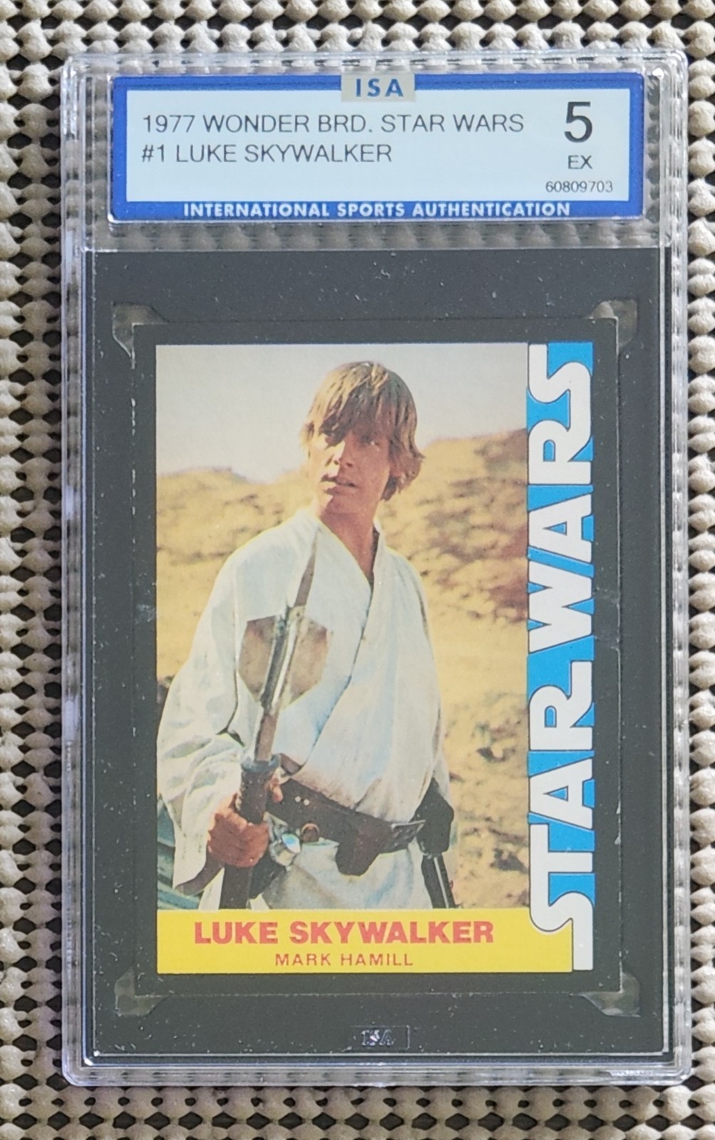 LUKE SKYWALKER: 1977 Star Wars Wonder Bread SPECIAL PROMO CARD #1 GRADED ISA 5 LUKE SKYWALKER: 1977 Star Wars Wonder Bread SPECIAL PROMO CARD #1 GRADED ISA 5