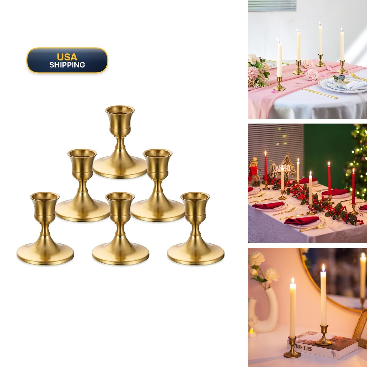 Sziqiqi Gold Candle Holders 6 Pieces for Wedding Christmas Table Decor
