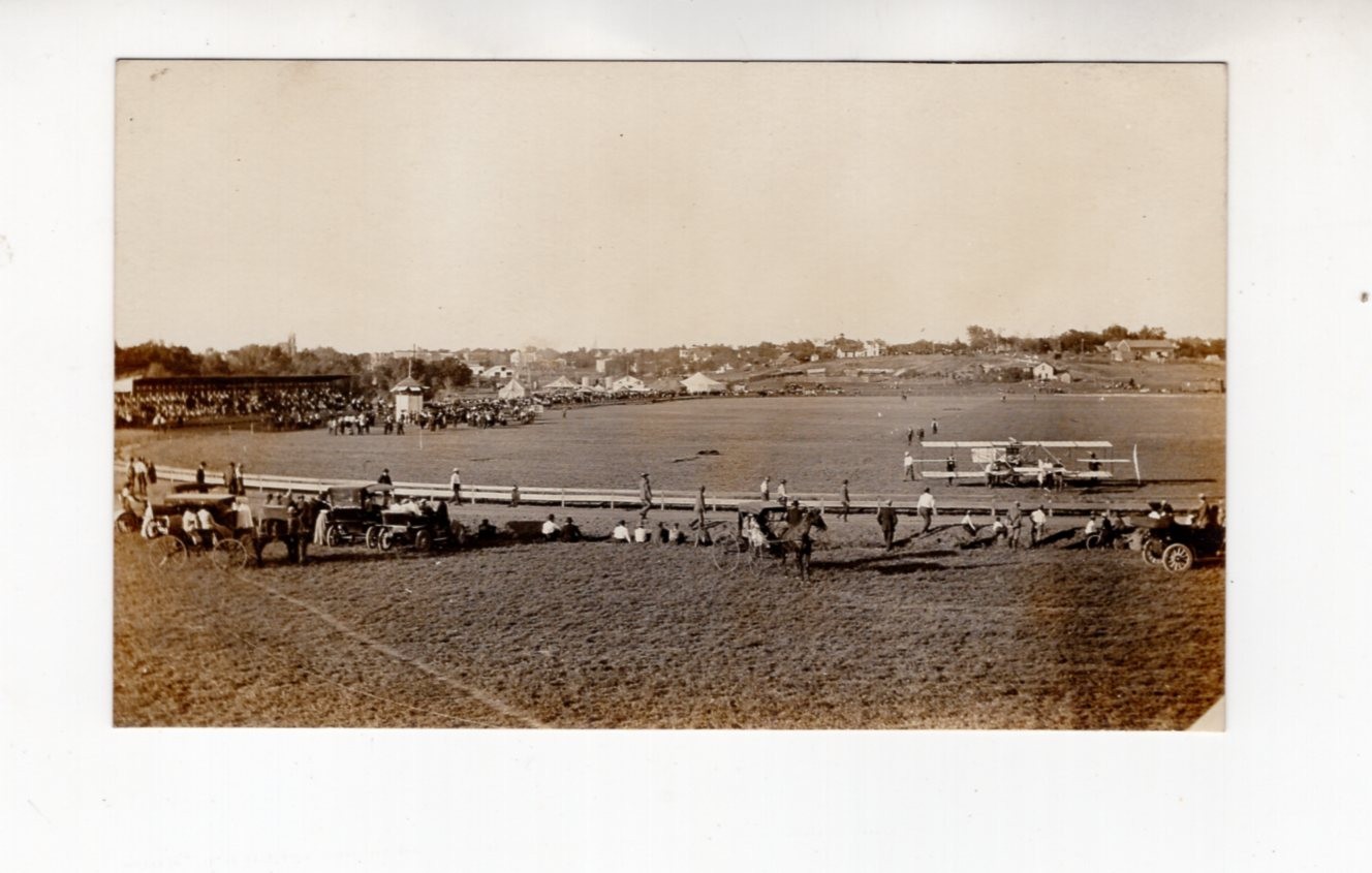 circa 1910 Real Photo Postcard / RPPC, Albin Longren Biplane at fairgrounds