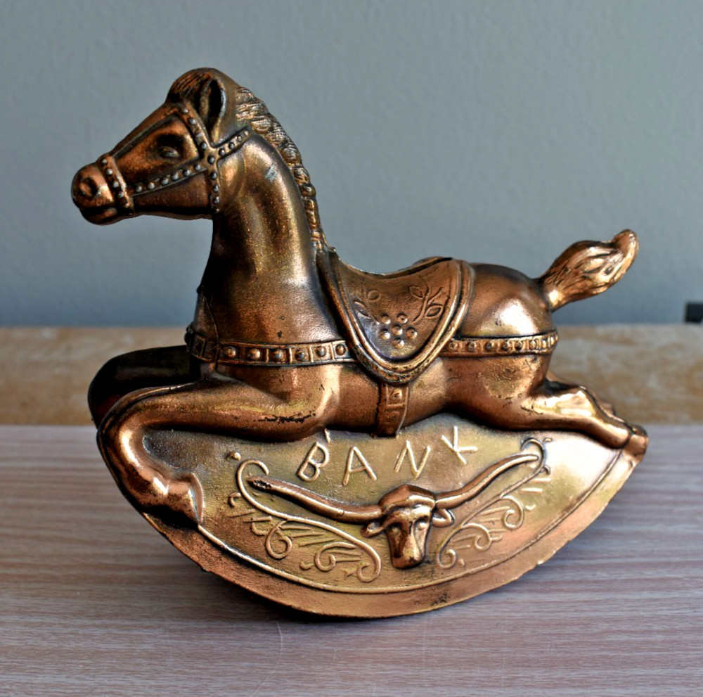 Vintag Rocking Horse Bank plug and key included