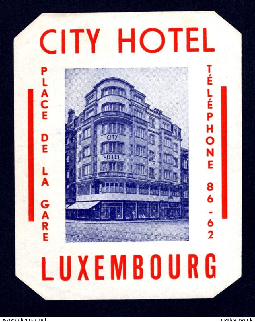Vintage  Luggage Label  Hotel label CITY HOTEL Luxembourg MINT