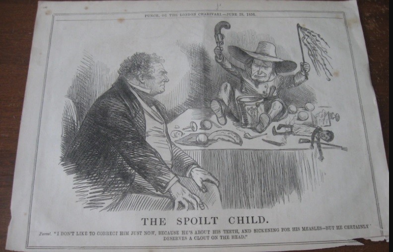Wow  1856 Original POLITICAL CARTOON - United States LITTLE JONATHAN Teething