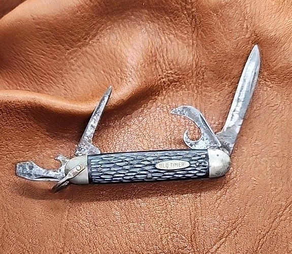 Vintage Schrade Old Timer Folding Knife - 2 Blades Bottle Opener Screw Driver 