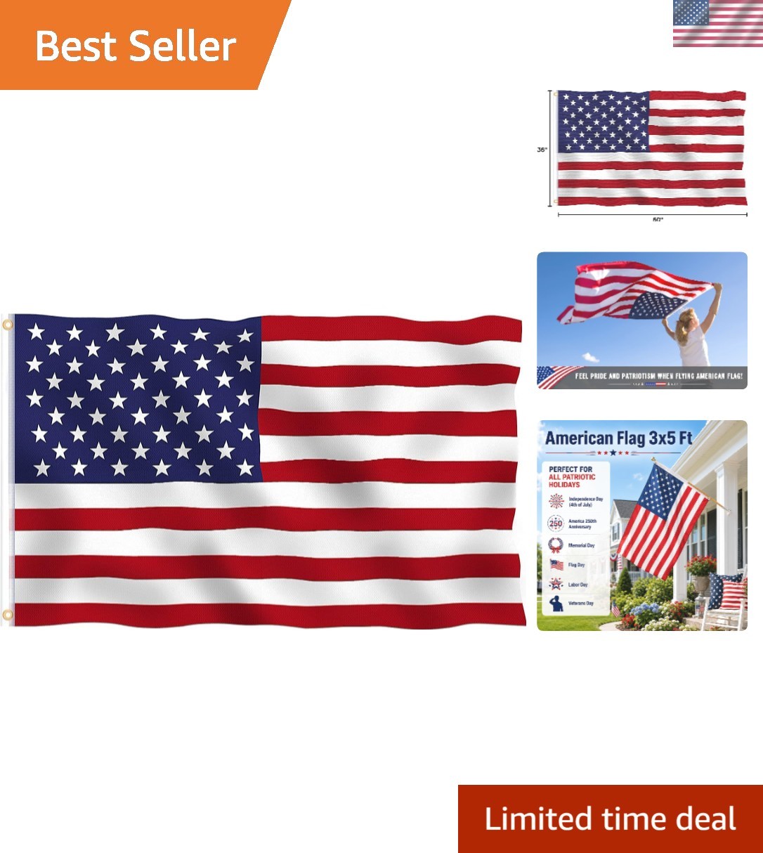 Vibrant 3x5 Ft American Flag - Double-Sided, Fade Resistant for All Occasions