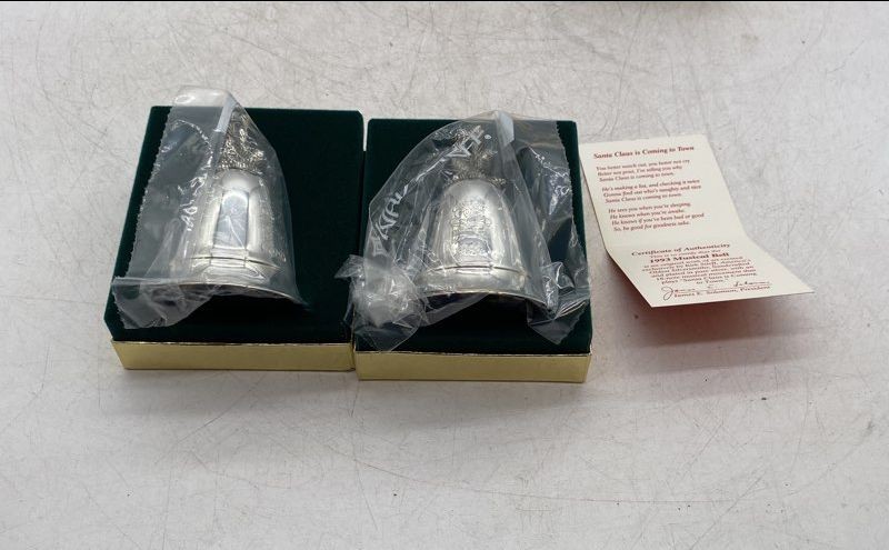 Vintage 1993 Kirk Stieff Silver Plate Musical Christmas Bells Lot Of 2 With COA