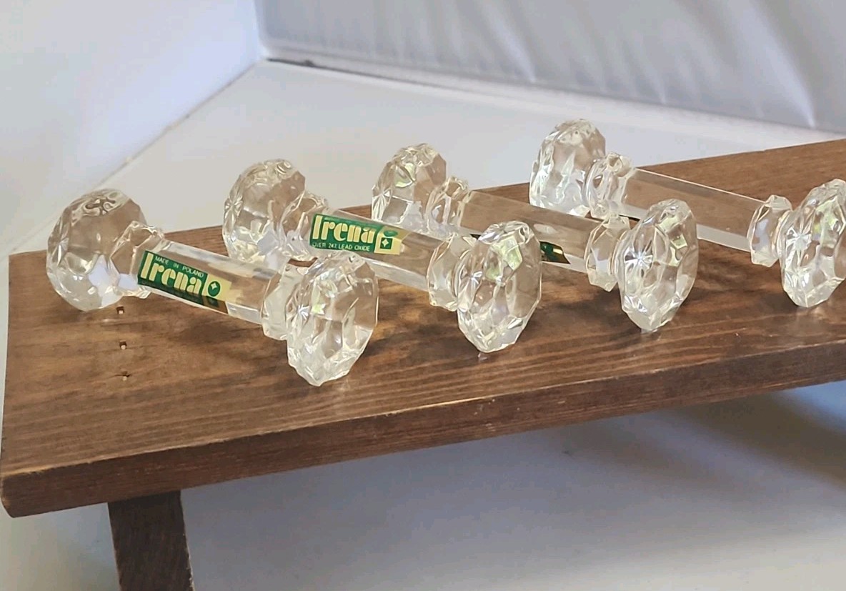 Vintage Irena Poland Lead Crystal Knife Rests Set of 4 Original Labels 24% 