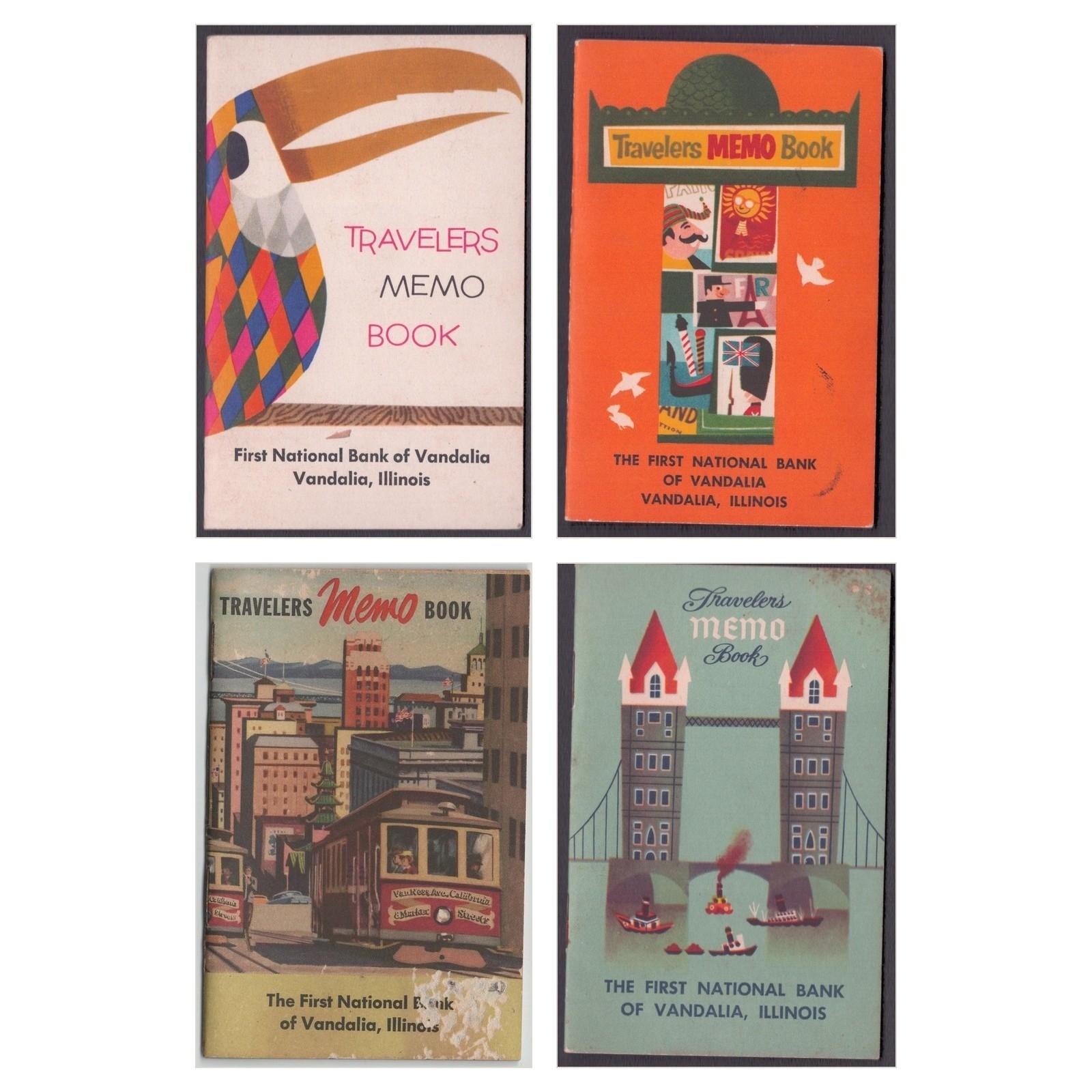4 Travelers Memo Books 1953 1955 1956 1957 First National Bank Vandalia Illinois