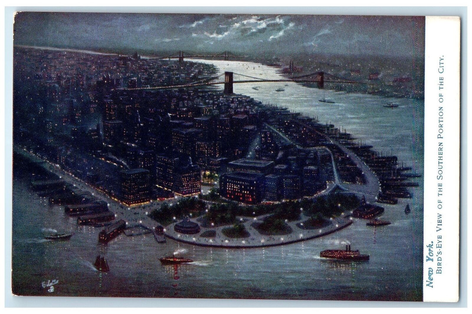 c1960\'s Bird\'s Eye View Of The Southern Portion Of The City New York NY Postcard