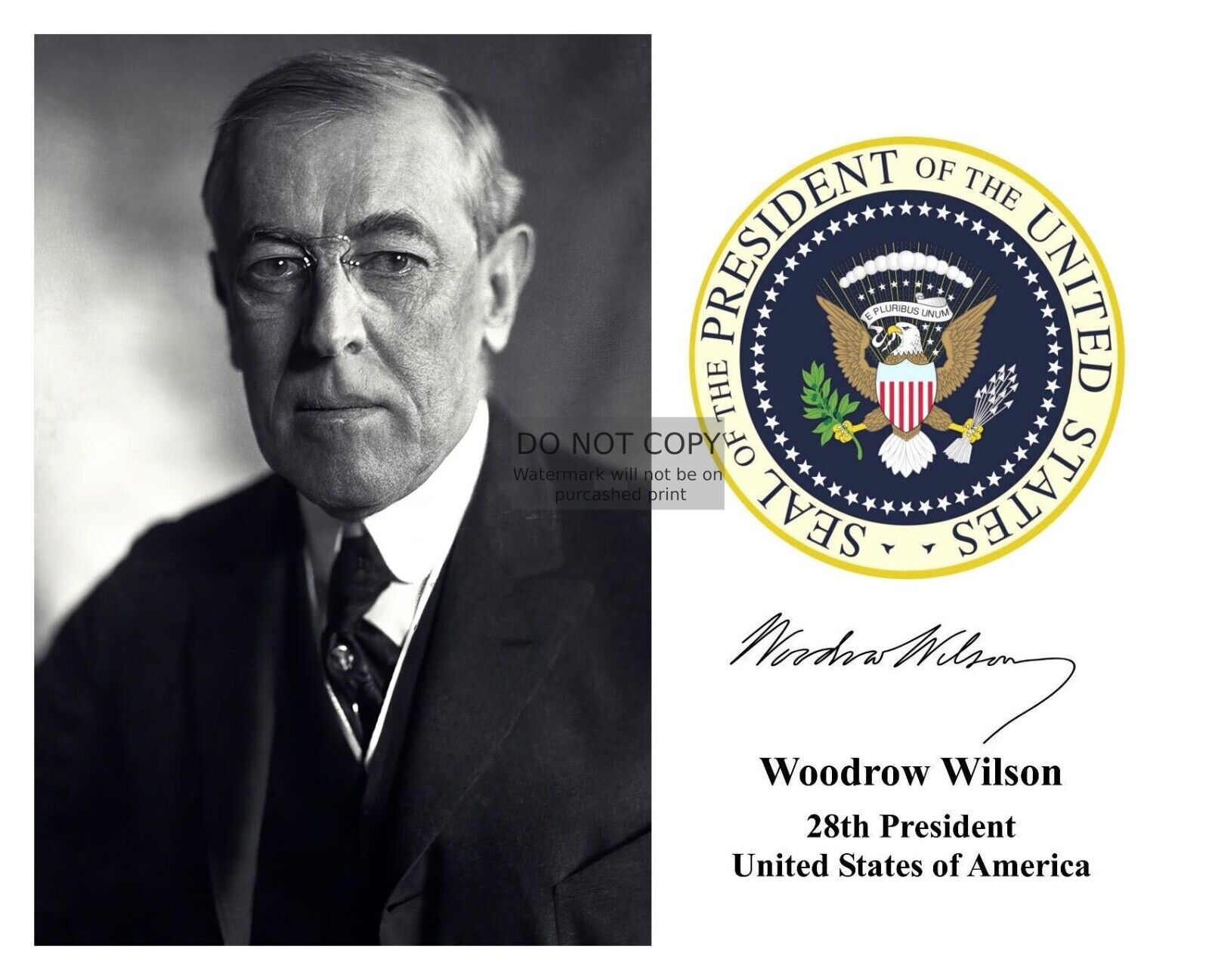 PRESIDENT WOODROW WILSON PRESIDENTIAL SEAL AUTOGRAPHED 8X10 PHOTOGRAPH