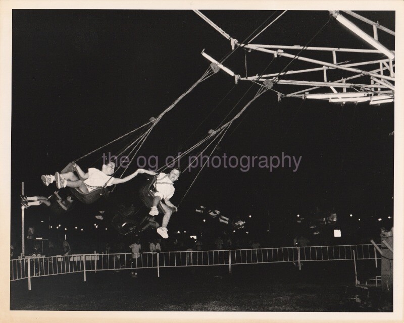 FOUND PHOTO Vintage B + W Amusement Riders 8 x 10  Original 69 36 N
