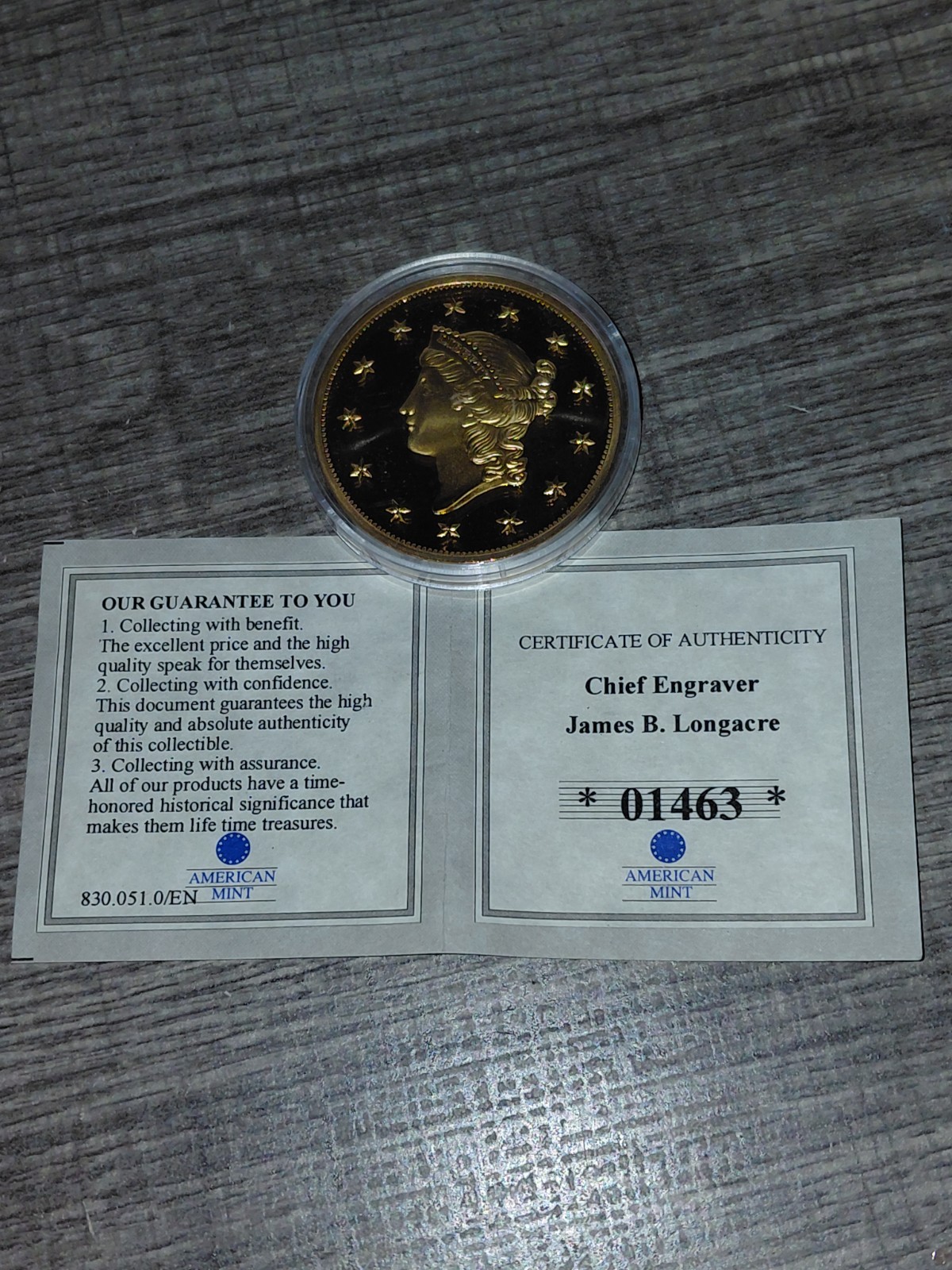 2014 AMERICAN MINT CHIEF ENGRAVER JAMES B. LONGACRE 1849-C OPEN WREATH 24K... 2014 AMERICAN MINT CHIEF ENGRAVER JAMES B. LONGACRE 1849-C OPEN WREATH 24K...