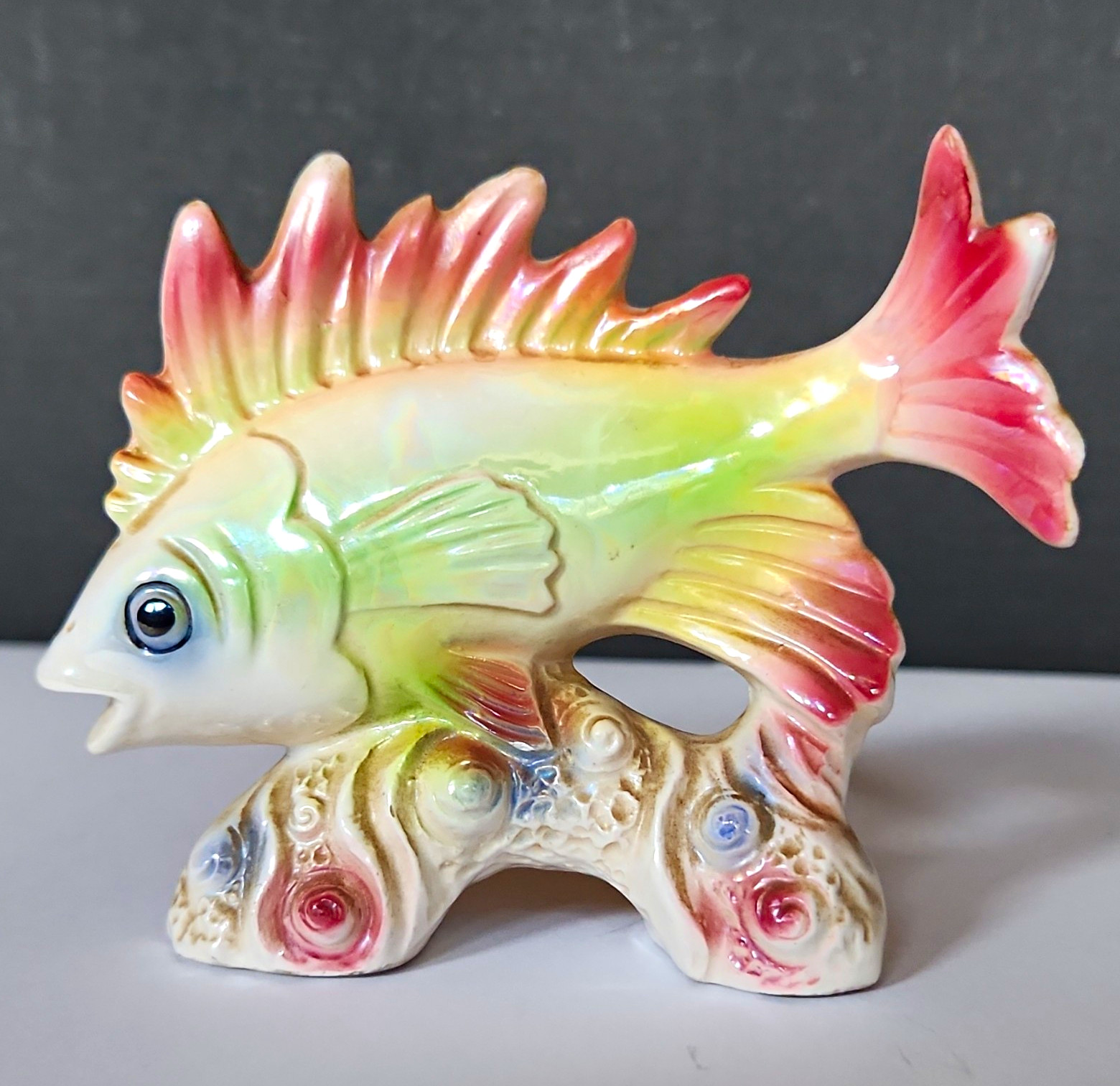 Vintage Mid Century Ceramic Fish Figurine Pink Yellow Japan MCM Retro H 562-1