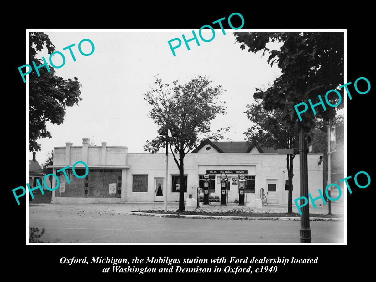 OLD LARGE HISTORIC PHOTO OF OXFORD MICHIGAN VIEW OF THE MOBIL GAS STATION c1940
