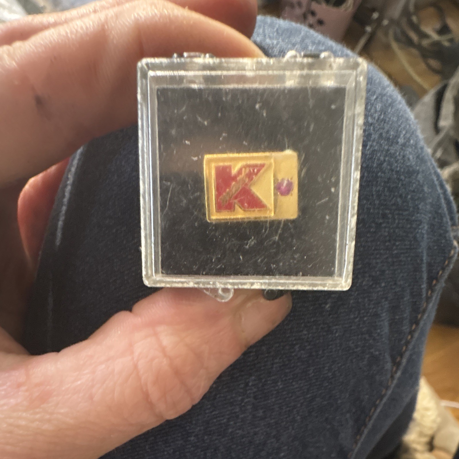 Vintage Kmart Employee 10 Year Service Award Lapel Pin Tie Tack Ruby w/ Case