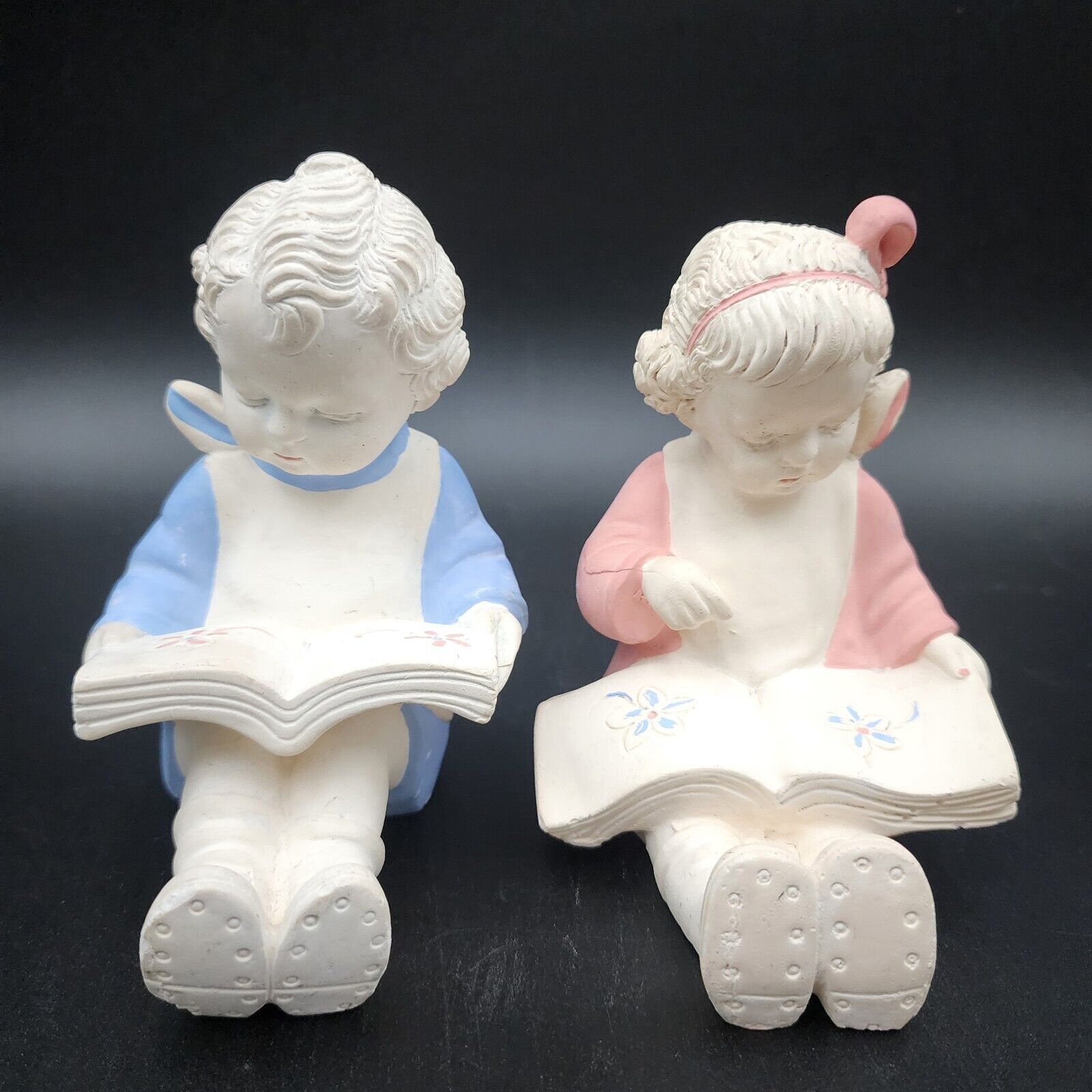 Vintage Coventry Ware Bookends Chalkware Boy & Girl Reading Pair Hand Painted