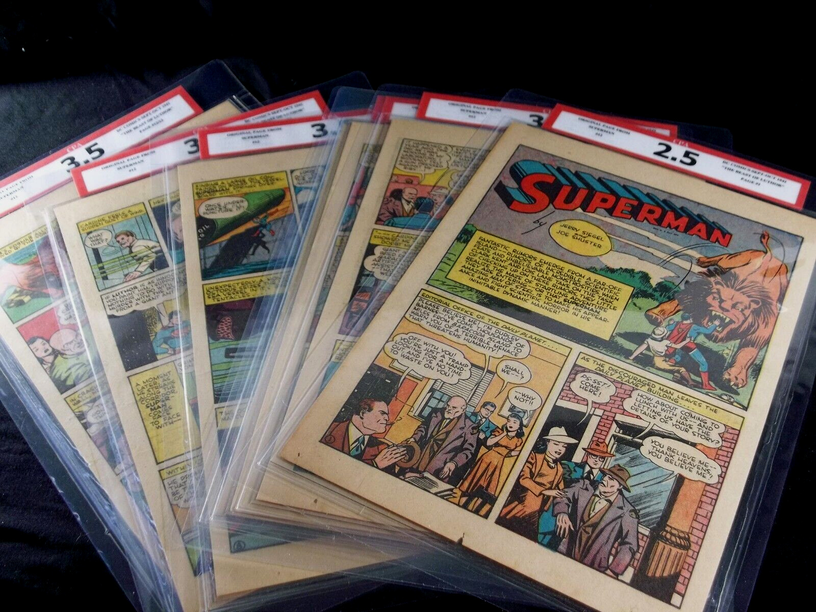 Superman #12 lot of 7 CPA graded Single Pages, Complete Lex Luthor Story