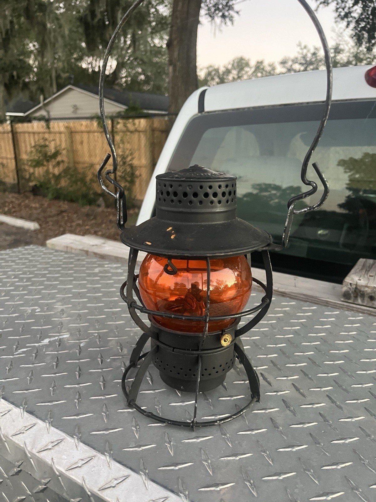 Dressel Arlington N.J. Railroad Hanging Lantern w/ Amber/Orange Glass Globe