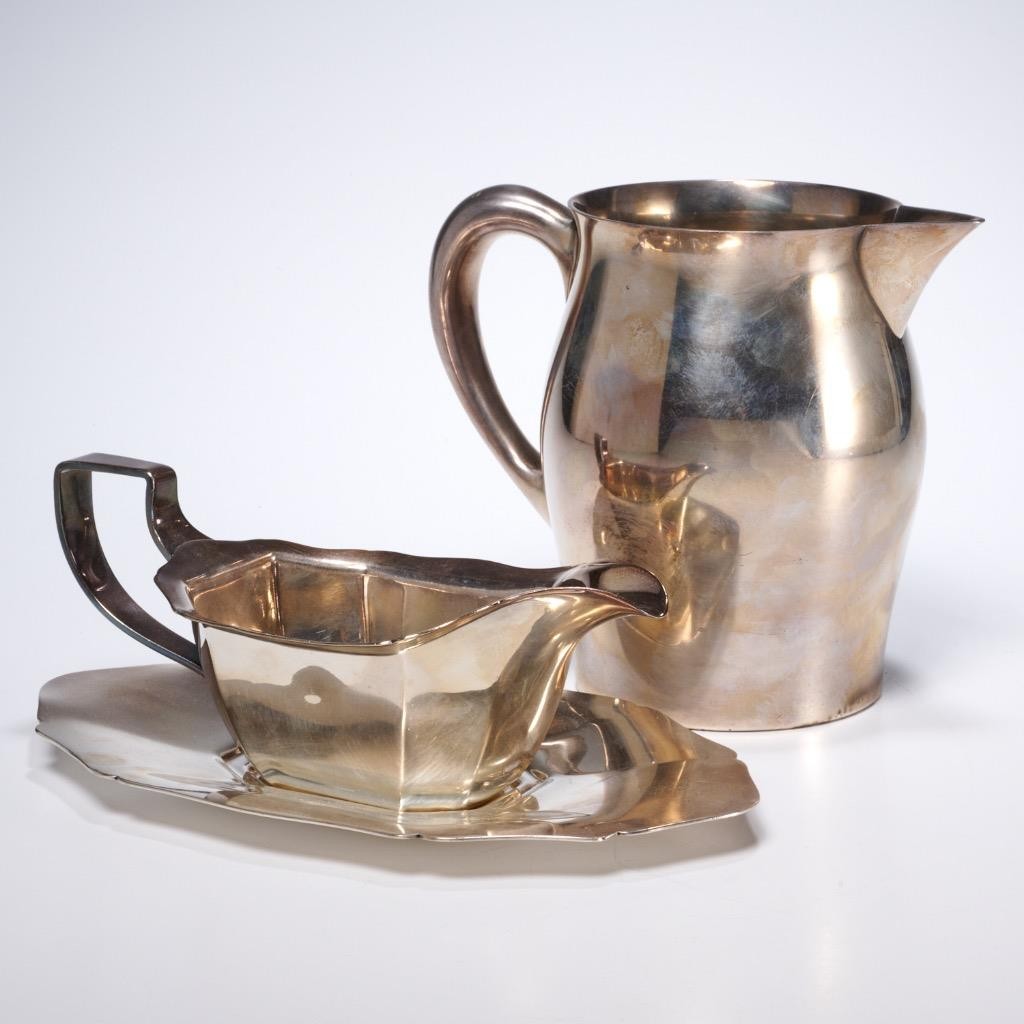 Reed & Barton Silverplate Water Pitcher 48oz Gravy Boat Underplate Tableware 2pc