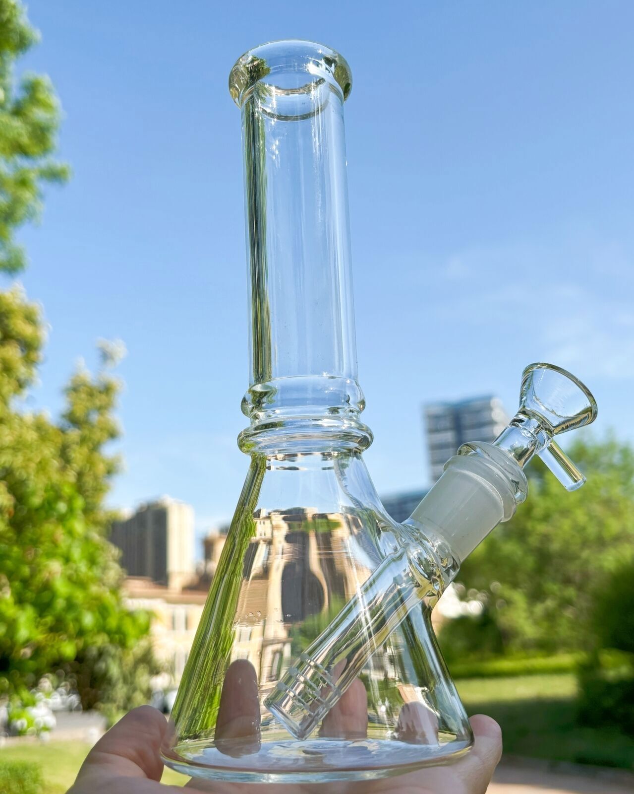 Thick 8\'\' Clear Glass Bong Water Pipe Smoking Hookah Thick Shisha Beaker Bubbler
