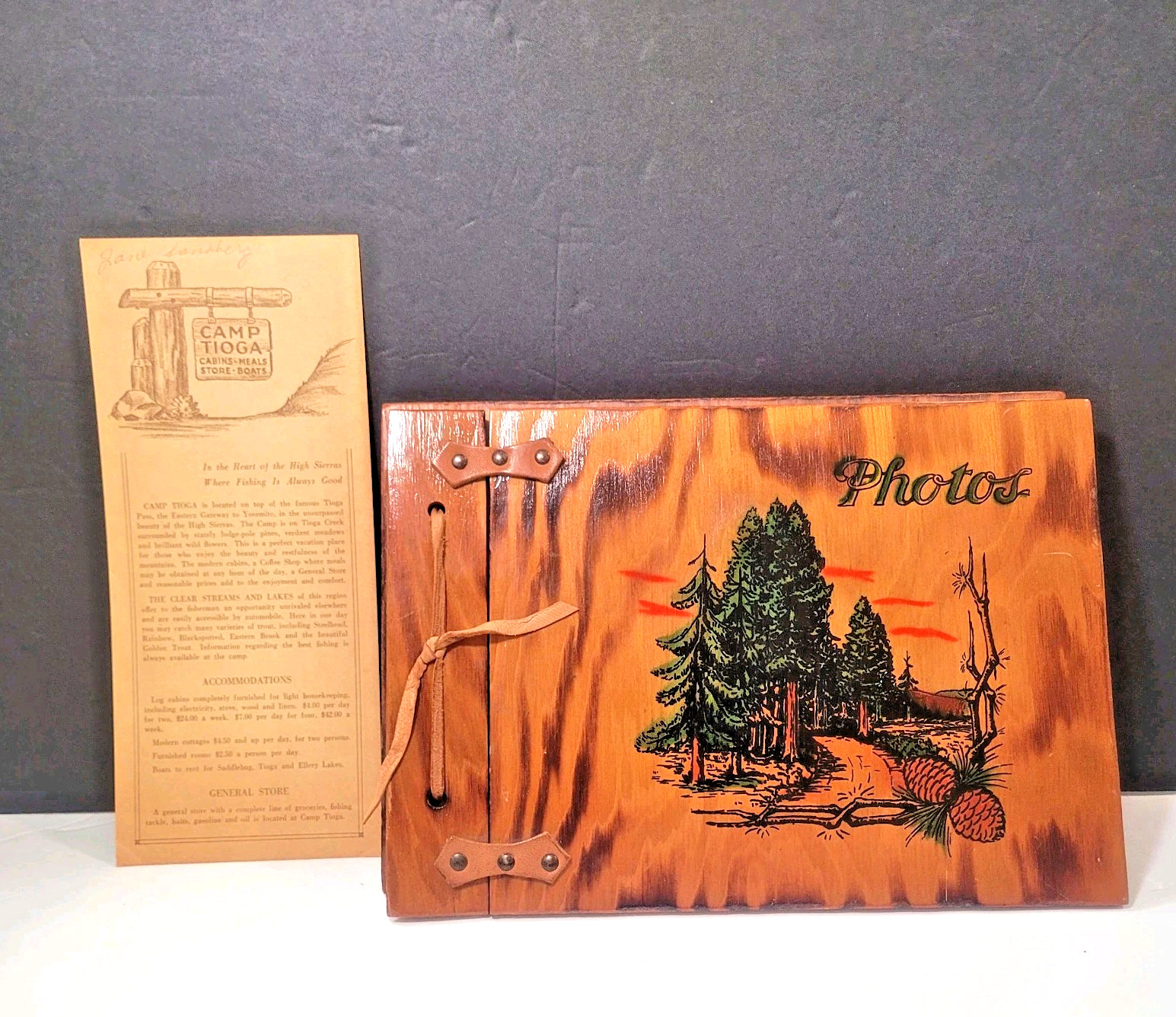 VTG 1940s Yosemite Wood Photo Album Book Cabin General Store Flyer Camp Tioga