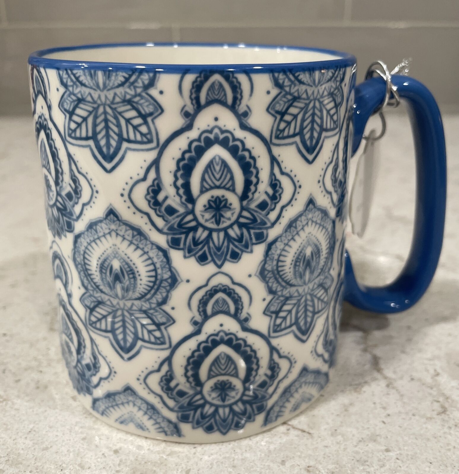 BLUE WHITE TILE Mug 10 Strawberry St 16oz BELLA Floral Toile Chinoiserie BLUCKY