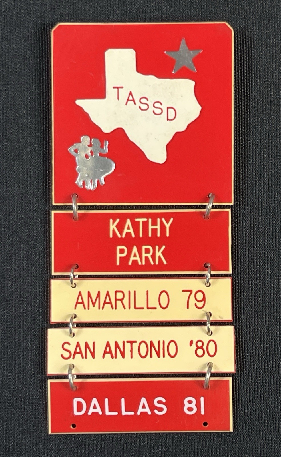 Vintage 1979-81 TASSD Texas Association Single Square Dancers Pin Badge Hangers