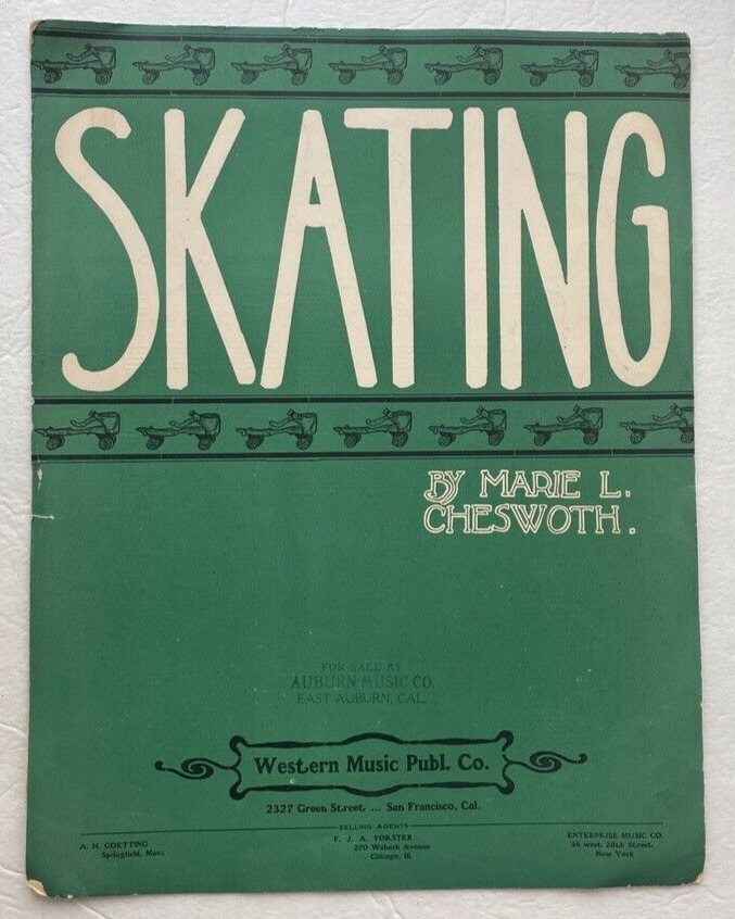 Vintage Sheet Music Skating By Marie Cheswoth Roller Skates 10.5 x 13.75 Inches